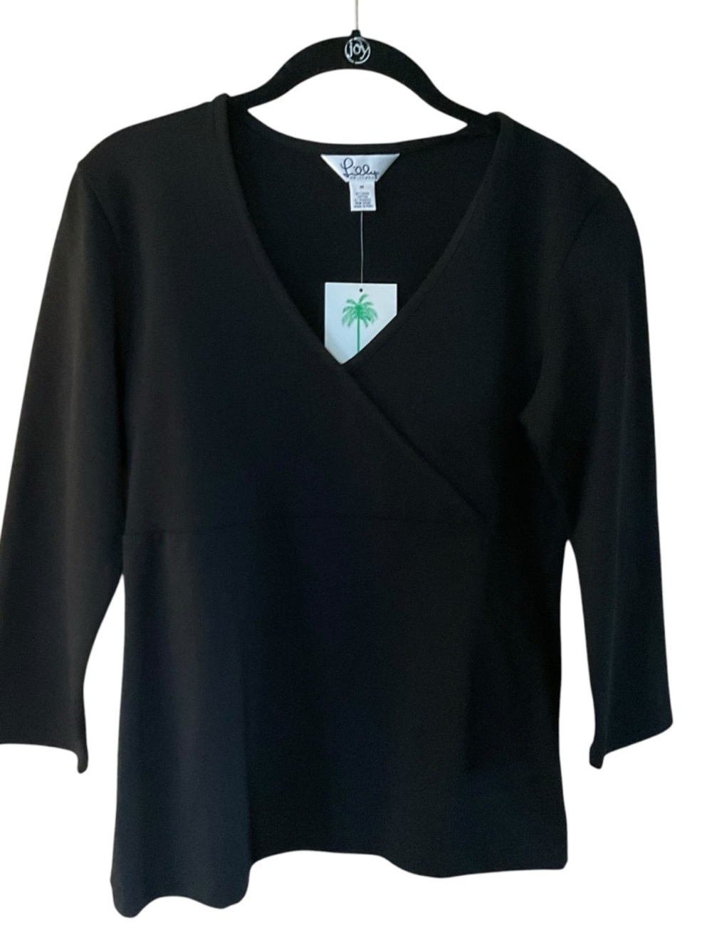 Lilly Pulitzer Tracey Tee Black Wrap Style Top Medium NWT Pima Cotton